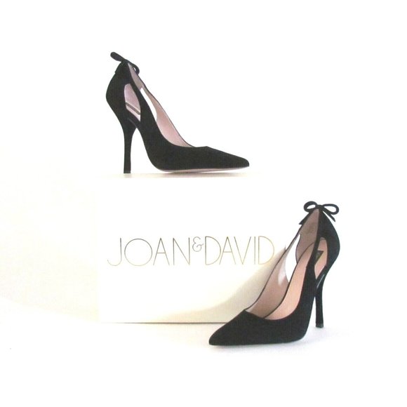 Joan David Black Suede Bow/Cut Out Detail Pointed Toe Designer Pumps Size 8.5M - Picture 1 of 11
